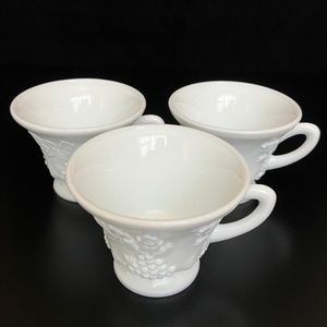 Vintage Indiana Glass cups Harvest Grape Milk Glass Set of 3